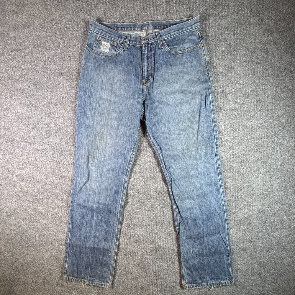 Cinch White Label 013 Jeans Men's 38x36 Blue Denim Straight Relaxed-Fit Faded